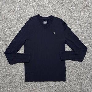Abercrombie Fitch Sweater Size Small Navy Blue Wool Long Sleeve V-Neck Preppy